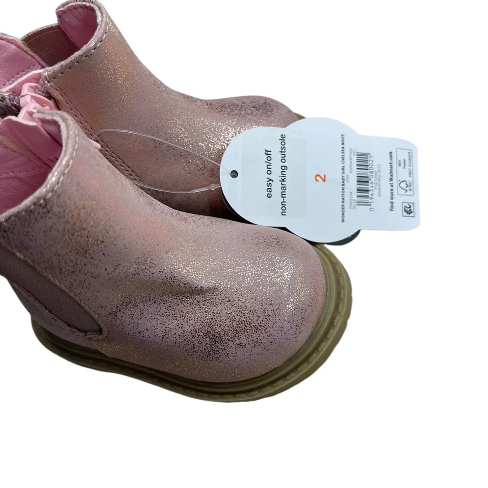 Wonder Nation Infant‎ Baby Girls Chelsea Boots Size 2 Pink and gold